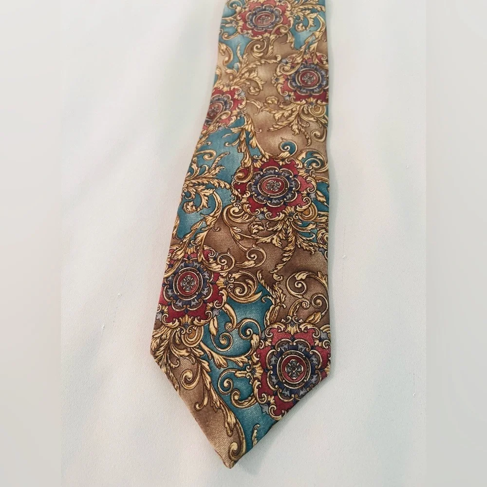 Etienne Aigner - Men's Shimmering Blue /Brown /Red 100% Silk Neck Tie 3
